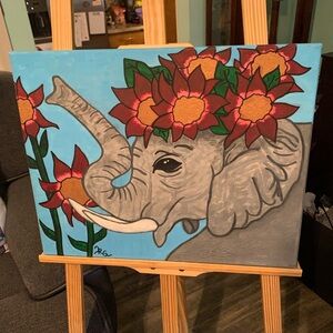 Floral Elephant Canvas Art painted freehanded by my daughter it is acrylic